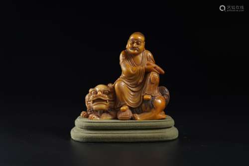 Yellow Stone LuoHan Statue from Qing