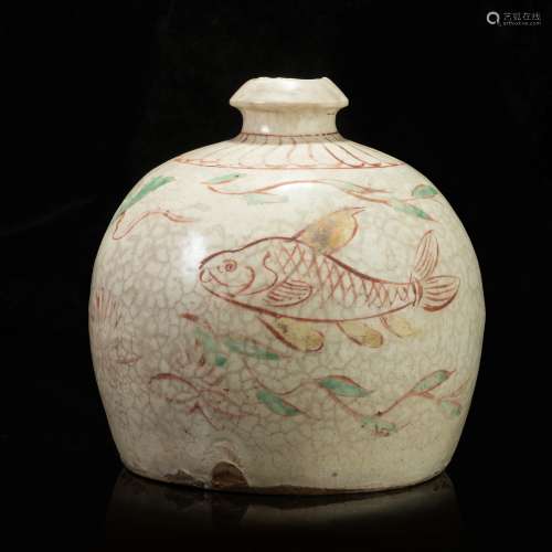 Sea Grass Grain Prunus Vase from Yuan