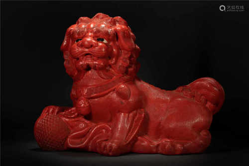 Lacquerware Lion Statue from Qing