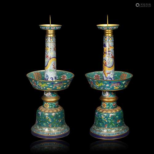 A Pair of Closionne Lamp Holder from Qing