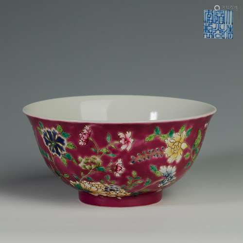 DaoGuang Pink Glazed Floral Bowl from Qing