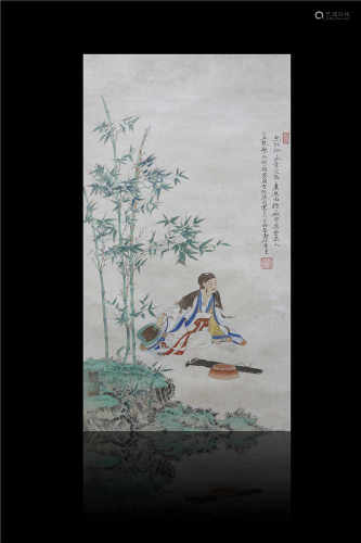 Ink Painting of Bamboo and Character from RenZhong