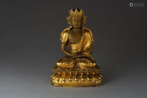 Copper and Golden Buddha Statue from Ming