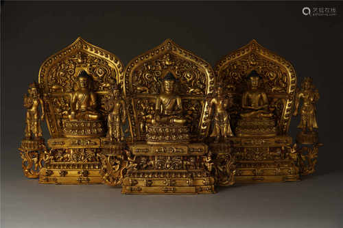 Copper and Golden Buddha Statue from Qing