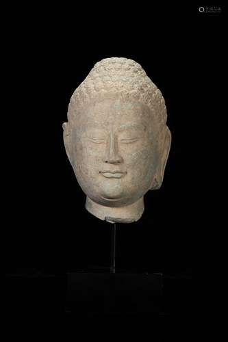 Green Stone Buddha Head Statue from Northern Q