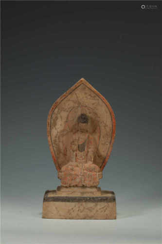 White Stone With Colored Buddha Statue from Northern Wei