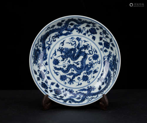 XuanDe Style Five Dragon Grain Plate from Ming