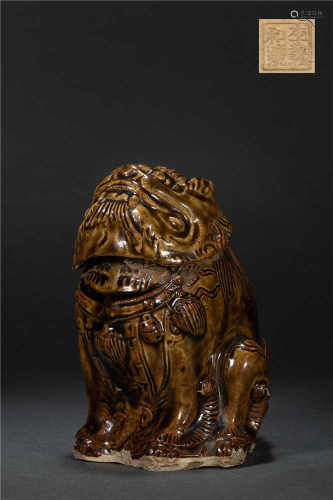 Brown Glazed Lion Statue from Yuan