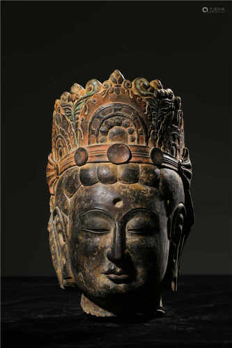 Stone Carved Buddha Head from Northern Qi