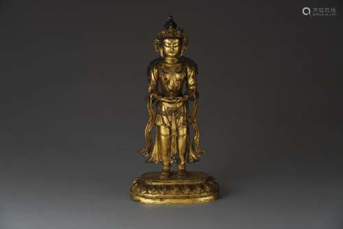 Copper and Golden Buddha Statue from Ming