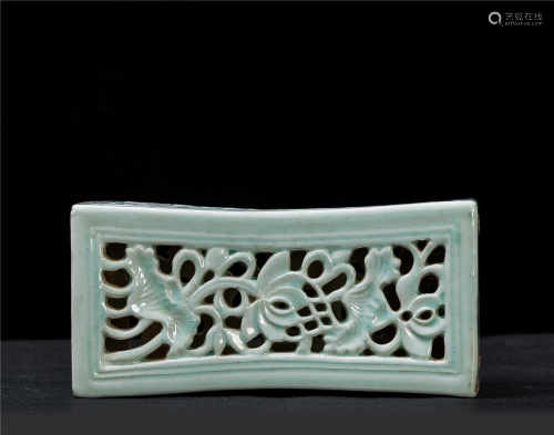 Green and White Kiln Carved Pillow