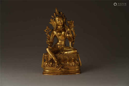 Copper and Golden Tara Statue from Qing