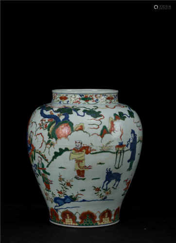 JiaQing Style Colored Human Vase from Ming