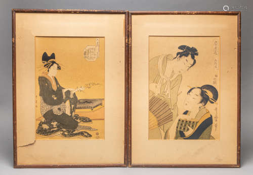Set Japanese Wood Block Prints by Kitagawa Utamaro