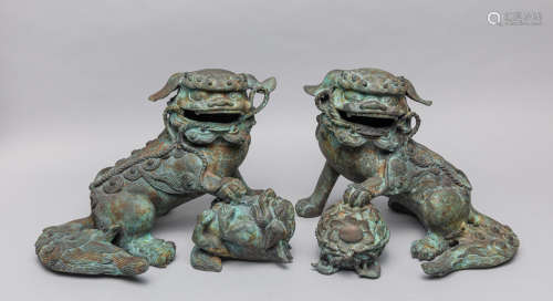 Pairs Lg Meiji period Japanese Iron Foo Dogs