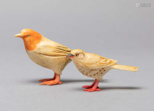 Japanese Taisho Type Carved Figures of Birds