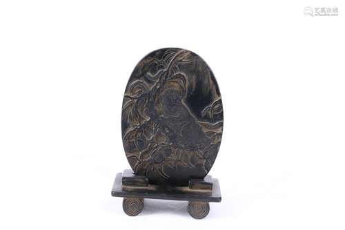 Old Collection.She Inkstone Ornament with Monkey Design