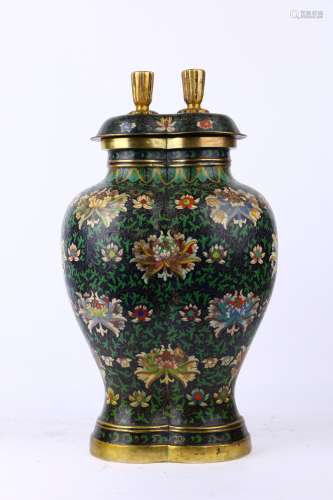 Copper Bodied Enamel Vase with Flowers  Design, Qing Dynasty