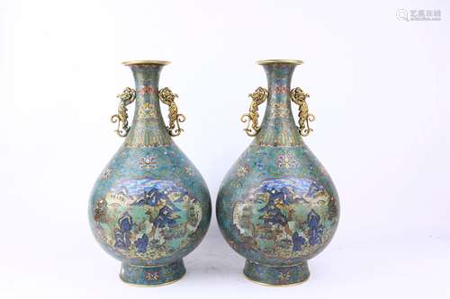 Two Copper Bodied and Filigree Enamel Vases with Landscape Design ,Qing Dynasty