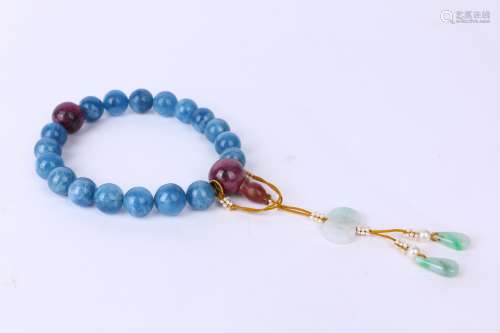 Aquamarine Handheld Bracelet with Eighteen Beads ,Qing Dynasty