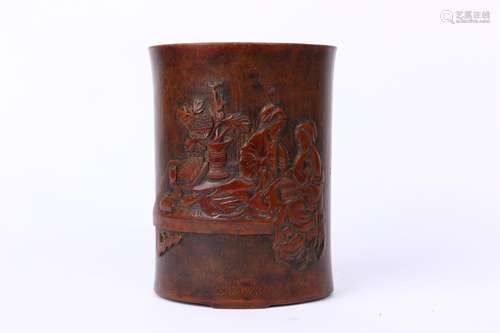 Old Bamboo Carved Brush Pot ,Wu Zhifan's Style