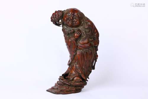 Old Bamboo Ornament Carved with Liu Hai Frolicking with Gold Toad