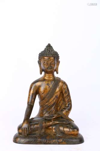 Old Collection.  Gold-splashed Copper Bodied Statuette of Buddha