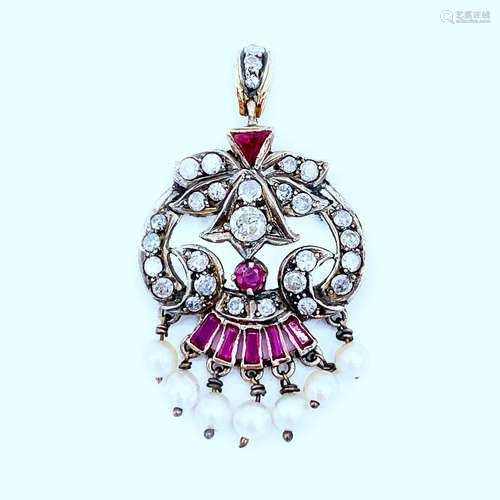 Antique. Ruby and Diamond Pendant , in around 1900