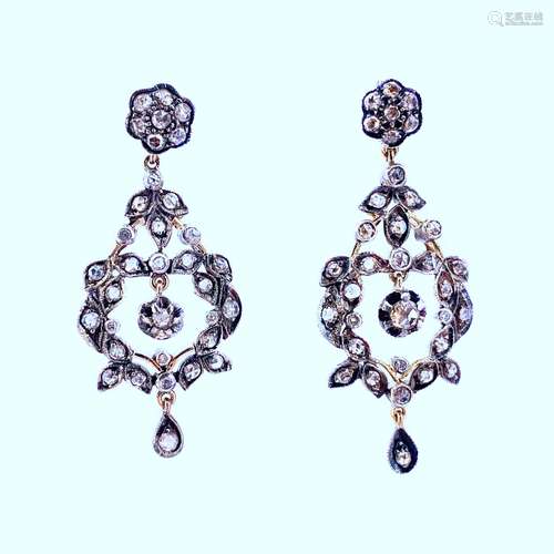 Antique.  Diamond Eardrops , in around 1900