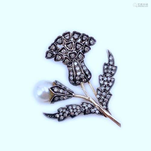 Antique.  Diamond and Pearl Brooch