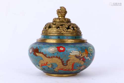 Copper Bodied  Filigree Enamel Incense Burner with Flower and Dragon Pattern, Qing Dynasty