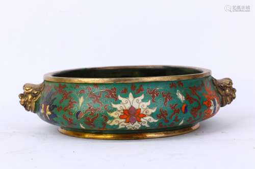 Copper Bodied Filigree Enamel Censer with Flowers Design and Animal-shaped Ears, Qing Dynasty