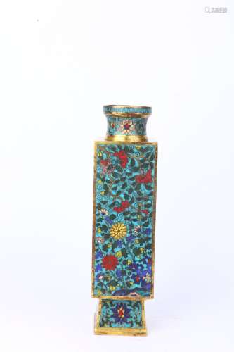 Square Cloisonne Cong-shaped Vase ,Qing Dynasty