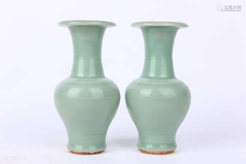 A Pair of Pea Green Glazed Vases