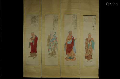 A Set of Four Paintings : Arhats   by Master Hong Yi