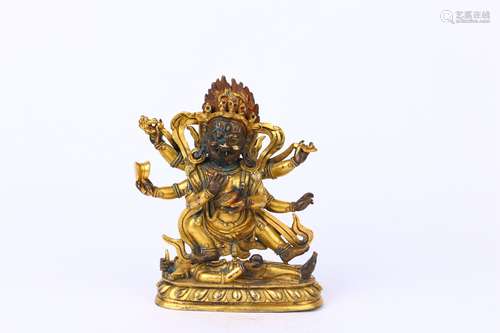 Old Gilt Copper Statuette of  Six-armed Buddha