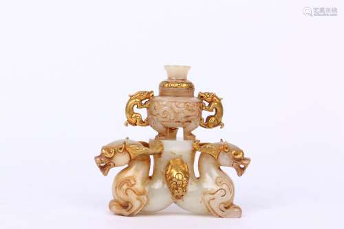 Gold-pated Hetian Jade Censer with Animal-shaped Head