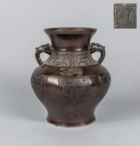Japanese Antique Meiji Carved Bronze Vase