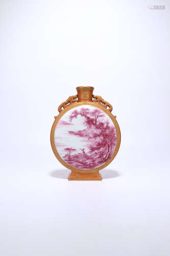 chinese ruby glazed porcelain flat flask