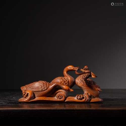 chinese boxwood scholar's item with duck design
