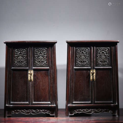 pair of chinese red sandalwood cabinets