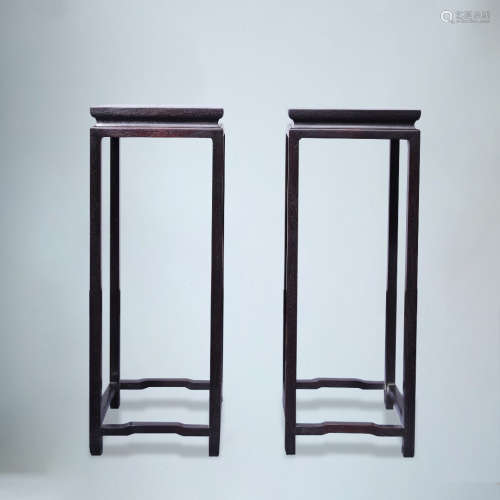 pair of chinese red sandalwood square flower stands