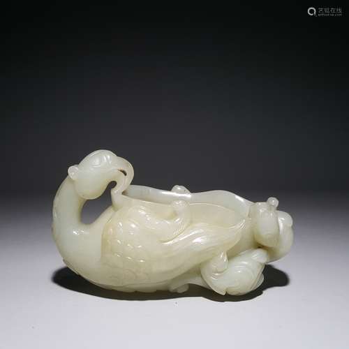 chinese hetian jade brush washer in dragon shape