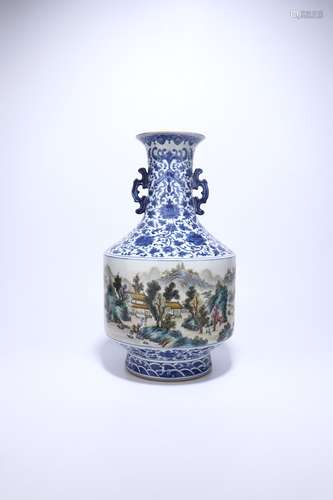 chinese blue and white porcelain binaural vase