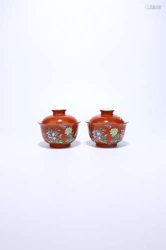 pair of chinese famille rose porcelain cups