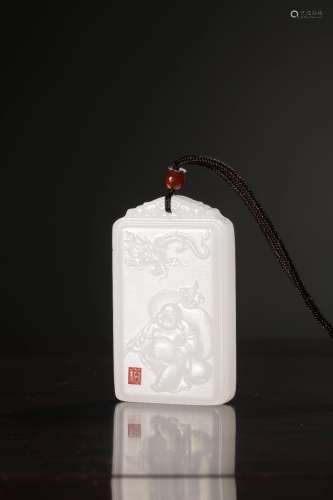chinese hetian white jade engraved buddha card