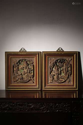 pair of chinese wood table screens