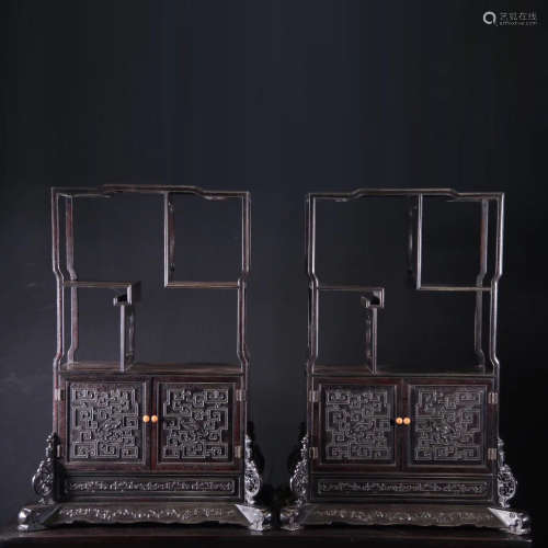 pair of chinese red sandalwood antique shelves
