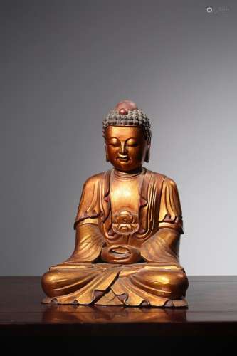 chinese wood-bodied buddha statue