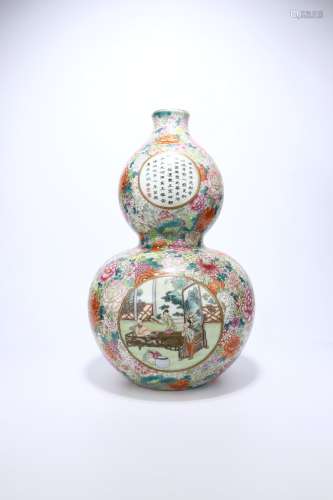 chinese famille rose porcelain double gourd vase